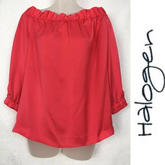 Halogen Shirt Womens XS Tangerine Off Shoulder Peasant Oversized Blouse - Picture 1 of 8